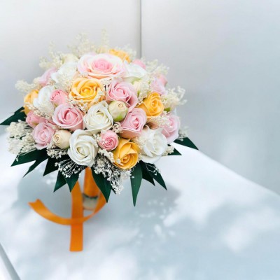 Buchet mare personalizabil cu trandafiri, miniroze si floarea miresei naturala uscata foto