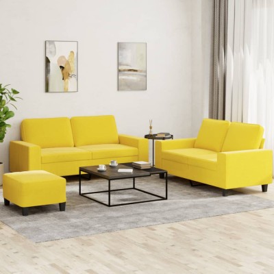vidaXL Set de canapele, 3 piese, galben deschis, textil foto