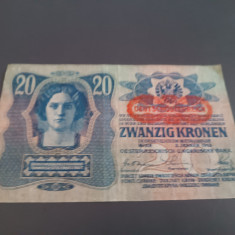 Bancnota UNGARIA - 20 Kronen/Korona/Coroane 1913