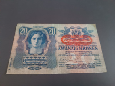 Bancnota UNGARIA - 20 Kronen/Korona/Coroane 1913 foto