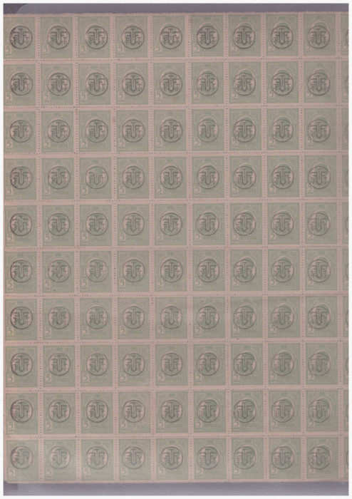 RO-202-ROMANIA 1919-LP 71 FERDINAND 1919 1 ban negru(R) Coala de 100 timbre MNH
