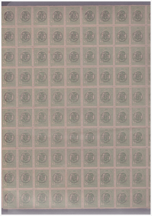 RO-202-ROMANIA 1919-LP 71 FERDINAND 1919 1 ban negru(R) Coala de 100 timbre MNH