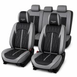 Huse auto premium 5 locuri Carguard Deluxe piele ecologică perforată - gri - negru