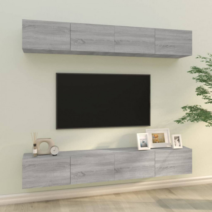 Dulapuri TV de perete, 4 buc, gri sonoma, 100x30x30 cm GartenMobel Dekor