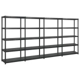 Raft Depozitare vidaXL 5 Polițe, Negru, 340x40x185cm, Plastic, Greutate Maxima 60kg/Polita, Rafturi Industriale, Raft Magazin, Raft Carti