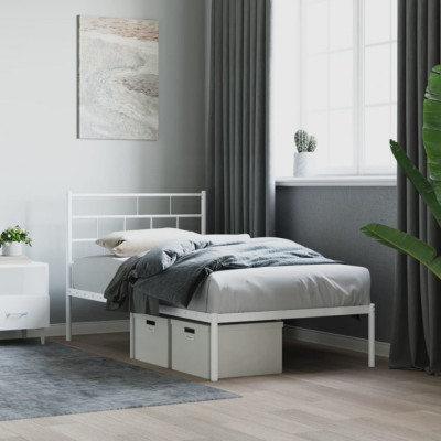 vidaXL Cadru de pat metalic cu tăblie, alb, 90x190 cm foto