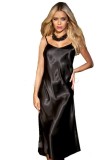 Neglijeu Dama Sexy Satin Lung Negru 2XL Pijama Camasa Noapte Lunga Femei Elegant. Lenjerie de Lux, Confortabil, Bretelle Ajustabile. Cadou Ideal!