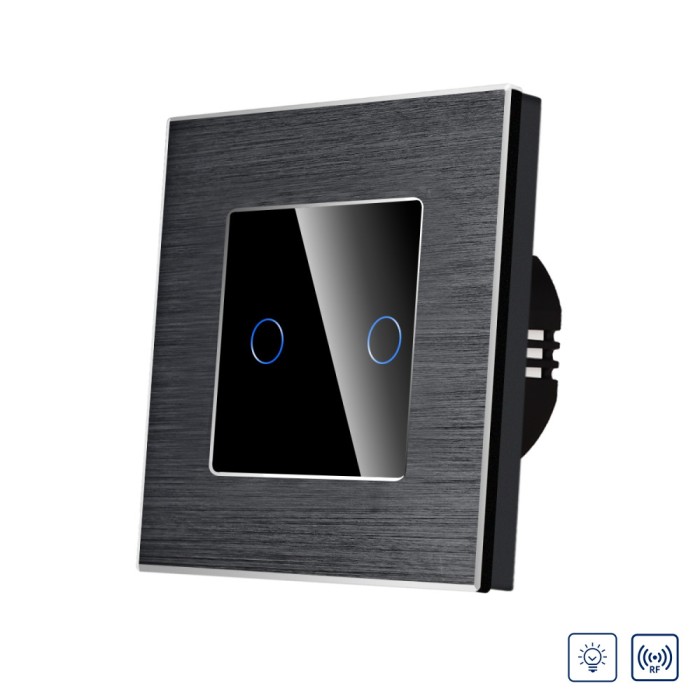 Intrerupator Dublu cu Variator si Touch din Sticla si Rama de Aluminiu LUXION, RF433 SmartElectro IntelligentHouse