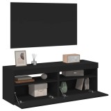 Comode TV cu lumini LED, 2 buc., negru, 60x35x40 cm
