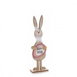 Cumpara ieftin Figurina Iepuras Paste din lemn natur si roz 12 cm x 6 cm x 40 h