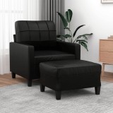 VidaXL Fotoliu canapea cu taburet, negru, 60 cm, piele ecologică