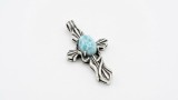 Cumpara ieftin PANDANTIV CRUCE ARGINT 925 CU LARIMAR NATURAL - PANDANT CRUCIULITA CU PIATRA ALBASTRA VINTAGE