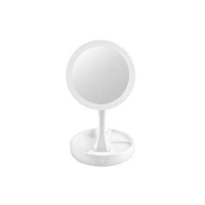 Oglinda iluminata LED, marire 10x, reglabila, 2 fete, baza cu organizator, culoare alb foto