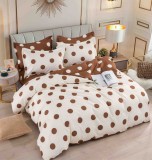 Cumpara ieftin Lenjerie pat dublu,bumbac finet,6 piese,cearceaf cu elastic,crem cu buline maro-A773, Jojo Home