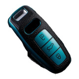 Husa Cheie Audi Q8, A8, A6 C8, SmartKey, Tpu, Aspect Piele, Albastru