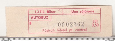 bnk div Romania IJTL Bihor - bilet de calatorie - autobuz - 1 calatorie 3.50 lei - 1987 foto