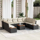 VidaXL Set de canapele de grădină , 10 piese, cu perne, din rattan negru și acacia.