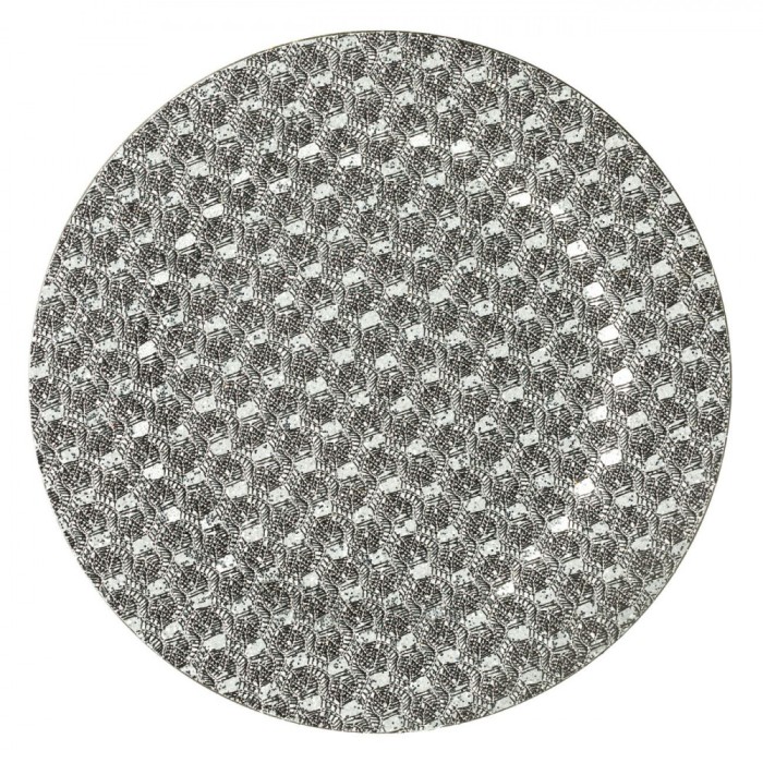 Platou Decorativ Crăciun, Plastic, Argintiu, Rotund, Model Dantelă, 33cm