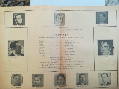 Pliant Opera Bucuresti, anii 40 TRAVIATA / Emilia Gutianu, Jean Bobescu foto