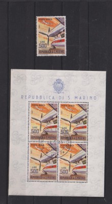 SAN MARINO,1964 POSTA AERIANA MI. 829 MNH +829 KLB STAMPILAT foto