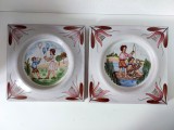 Lot 2 placi ceramice decorative, pictate manual, scene cu copii / joaca 21.5cm