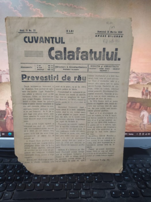 Cuv&acirc;ntul Calafatului nr. 22 anul II, 15 martie 1936, Iortoman Voinicul, 222