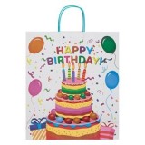 Punga Cadou Kraft Alba, CMCLASS, Design Torta si Balonuri, Mesaj Happy Birthday, Ideala pentru petreceri