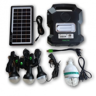 Panou solar fotovoltaic, 4 becuri, incarcare telefon, bluetooth, radio, mp3 foto