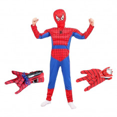 Set costum Ultimate Spiderman IdeallStore® pentru copii, 100% poliester, 110-120 cm, rosu, manusa ventuze si discuri