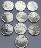 Set 10 Monede 1 Kuruş Turcia 2022, Sistem Solar, Planete + Soare, UNC