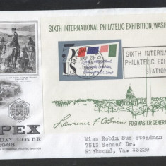 United States 1966 Phila Expo SIPEX imperf. sheet FDC K.637