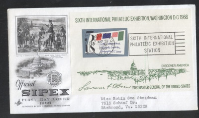United States 1966 Phila Expo SIPEX imperf. sheet FDC K.637 foto