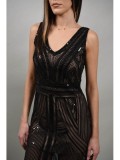 Rochie Ocazie Lunga Paiete Bioglio Negru Bej M/L, Rochie Eleganta Seara, Rochie Festiva, Rochie de Bal, Rochie Evenimente Speciale