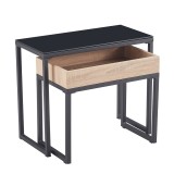 Cumpara ieftin Set 2 masute cafea mdf maro stejar metal negru Dagor 60x30x50 cm, 50x27x44 cm