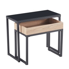 Set 2 masute cafea mdf maro stejar metal negru Dagor 60x30x50 cm, 50x27x44 cm