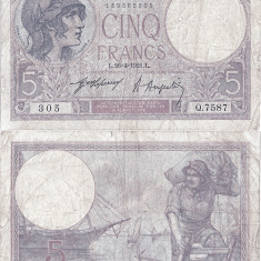 1921 (26 IV), 5 francs (P-72b.2) - Franța