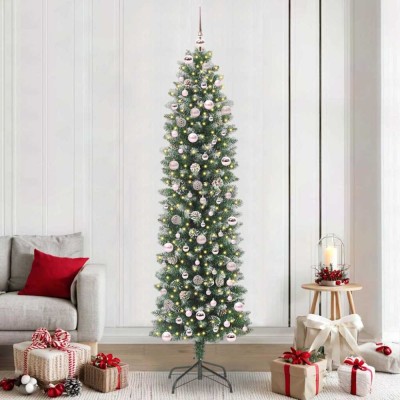 vidaXL Copac Artificial Slăb de Crăciun cu 300 LED Verde și alb 240 cm 3395319 foto
