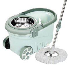 Set mop rotativ cu galeata flippy, material plastic si microfibra, o rezerva inclusa, rezistent, cu dop scurgere, vas detasabil, orificiu pentru solut
