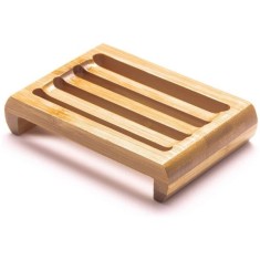 Sapuniera din lemn natural Bambus, anti-derapanta, drenaj apa, 10.9 x 7.5 cm, Maro
