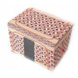 Cutie de depozitare pliabila cu 2 usi de acces si fereastra frontala, fermoar bidirectional, 66 l, bumbac si in, 52 x 42 x 39 cm, model traditional 7, Oem