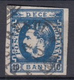 ROMANIA1869 LP 26 REGELE CAROL I CU FAVORITI 10 BANI ALBASTRU POINCON STAMPILAT
