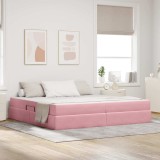 Cumpara ieftin Pat cu saltea si spatiu de depozitare Roz 200 x 200 cm Catifea