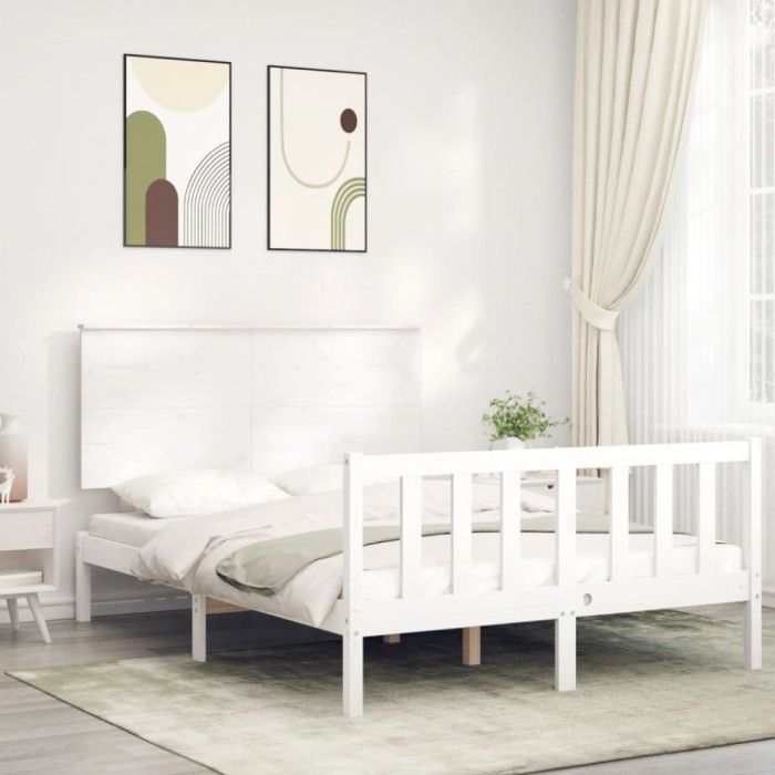 Gossi cadru de pat cu tablie, alb, 140x200 cm, lemn masiv