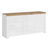 Cumpara ieftin Comoda alb lucios stejar wotan Vilgo 156x41.5x84.5 cm