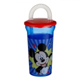 Pahar Plastic Disney Mickey, Capacite 400ml, Albastru/Roșu, Cu Pai