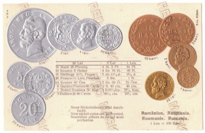 818 - COINS, King CAROL I, Royalty, Regale, Romania - old postcard - unused foto