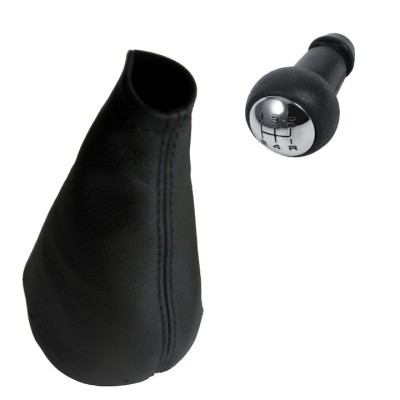Set nuca cu manson schimbator viteze MARTI-NIK 15 compatibil cu CITROEN C4 2004-2009, 5 viteze, piele naturala, fara un cadru, negru cu cusatura neagr foto
