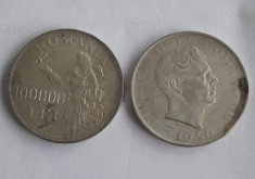 25000 si 100000 Lei 1946 Lot monede argint Romania Regat! foto