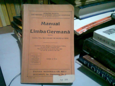 MANUAL DE LIMBA GERMANA PENTRU CLASA A VII-A SECUNDARA DE BAIETI SI FETE - DEMETRU MICHAIL foto