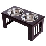PawHut Bol Dublu Inaltat pentru Caini din Otel Inox si MDF 58.4x 30.5x 25.4cm | Aosom Romania